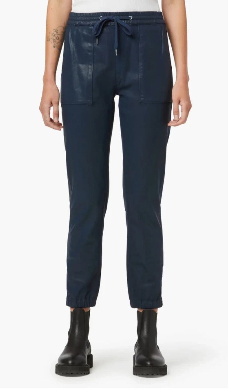 NWT Hudson Women's Blue Flat Front Ankle Zip Pockets Drawstring Jogger Pants M